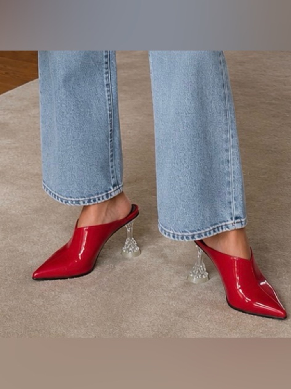 Funky Red Patent Mules with clear crystal Heels